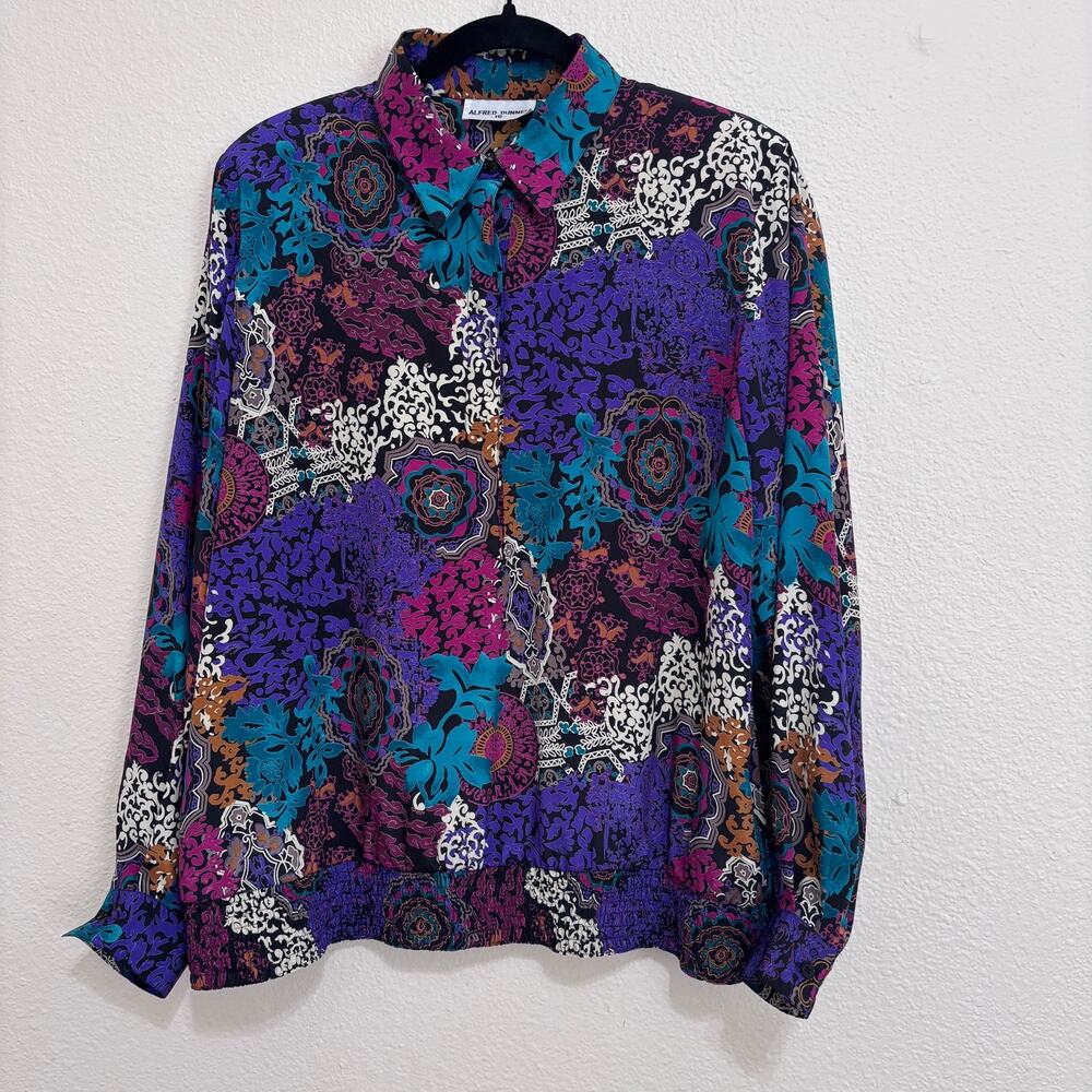 Alfred Dunner 18 Multicolor Abstract Blouse Button Up Artsy Maximalist Retro